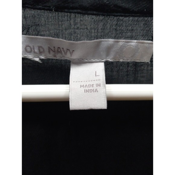 Old Navy Women Black Tunic Top Drawstring  Waist Rouged Front Peasant Sz Lg Boho - Picture 10 of 10